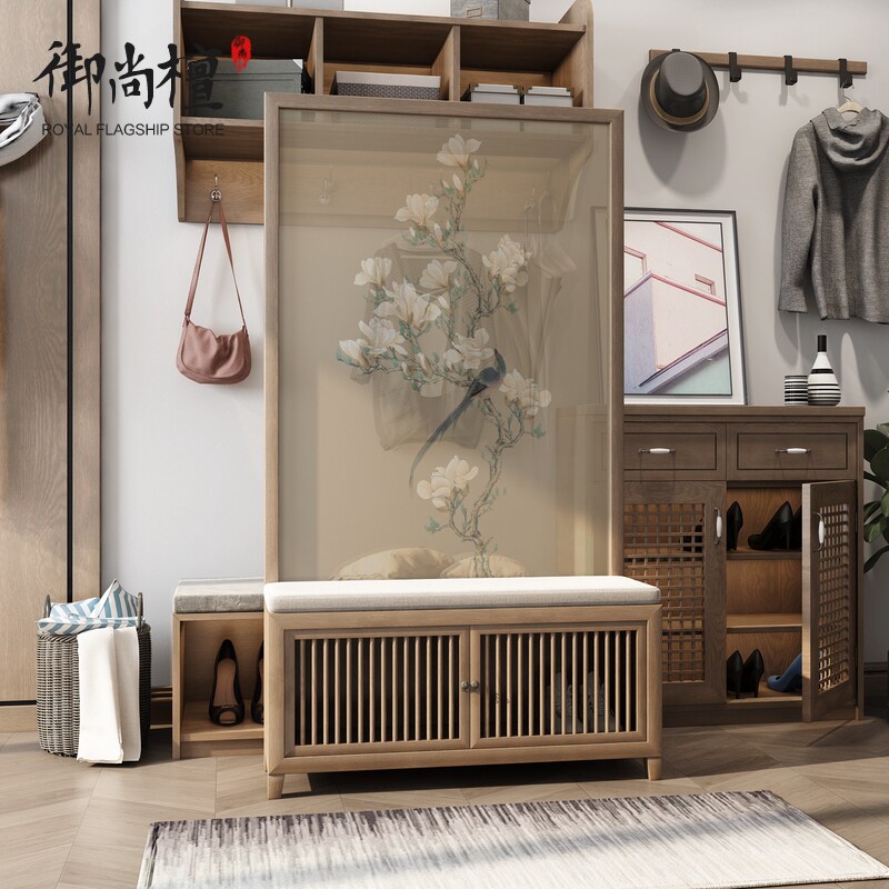 Chinese folding screen partition Living room Small family type Xuanguan Entrance Bedroom Shelter Home Changing Shoes Cabinet Decoration Mobile seat Screen-Taobao