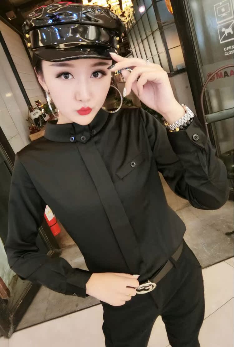 Áo phông châu Âu 2018 thu đông mới áo sơ mi nữ dài tay phiên bản Hàn Quốc mỏng manh màu sắc thời trang áo sơ mi thủy triều áo sơ mi trắng nữ hàng hiệu