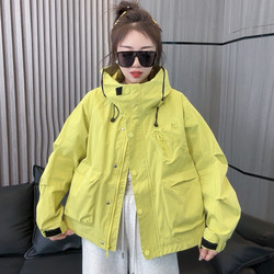 Jacket Jacket ແມ່ຍິງ 2024 ພາກຮຽນ spring ໃຫມ່ແບບເກົາຫຼີ Loose Hooded ກິລາ Jacket ສັ້ນ Workwear ເທິງ
