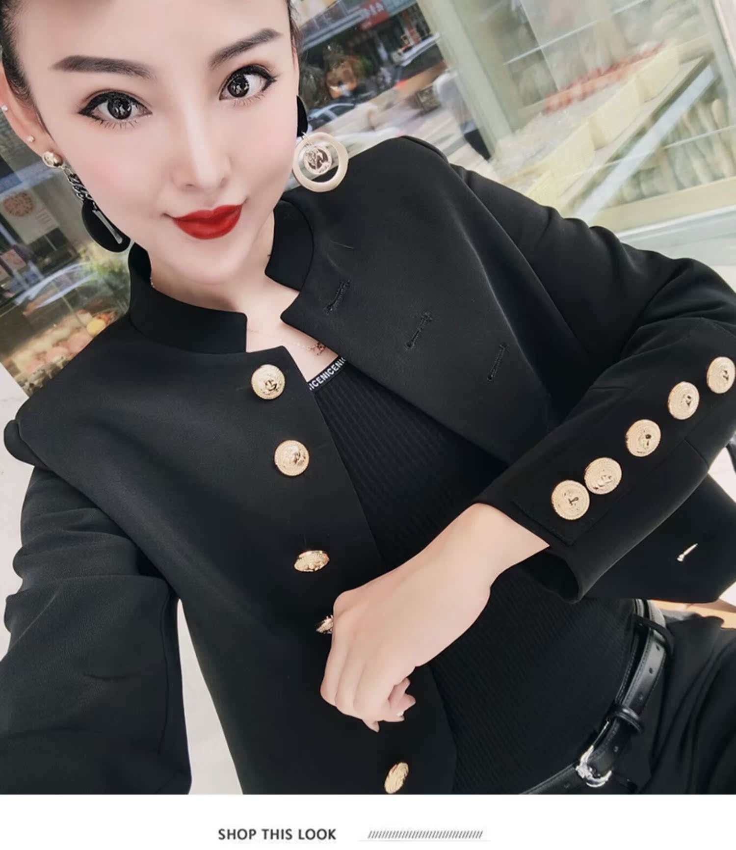 Áo khoác nữ màu đen mùa thu 2019 mới Hồng Kông hương vị áo cổ lọ áo khoác ngắn - Áo khoác ngắn áo dạ nữ dáng lỡ
