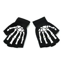 Unisex Adult Halloween Skeleton Skull Half Finger Gloves Glo