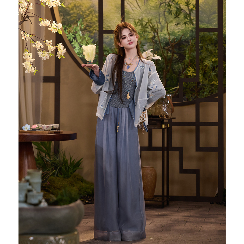 Tuntun Spring/Summer [Thin as Smoke] Soft Mist Airy Feel New Chinese Style Draped Relaxed Straight Wide-Leg Pants