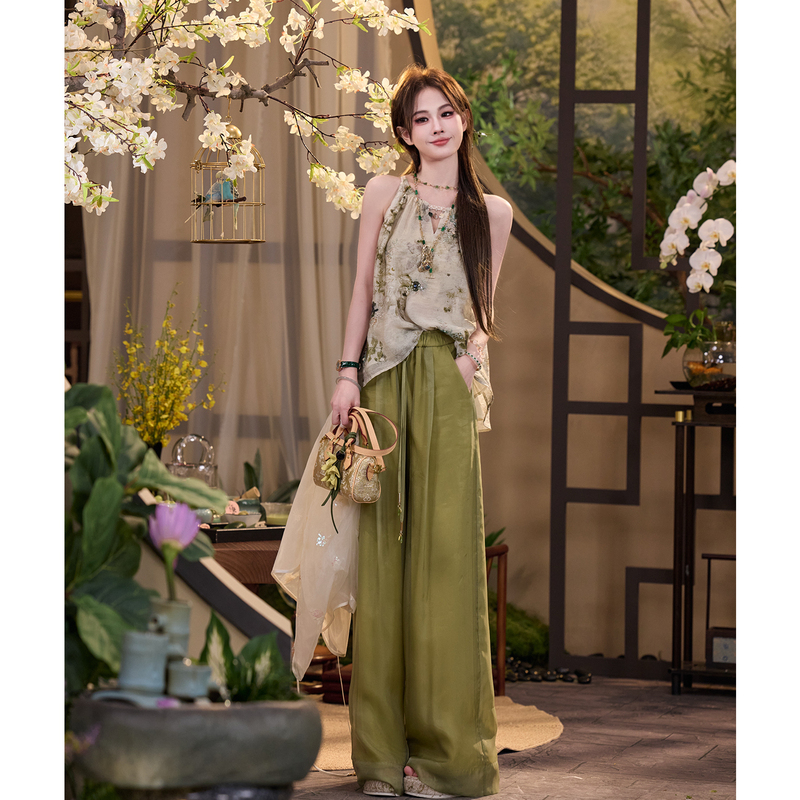Tuntun Spring/Summer [Thin as Smoke] Soft Mist Airy Feel New Chinese Style Draped Relaxed Straight Wide-Leg Pants
