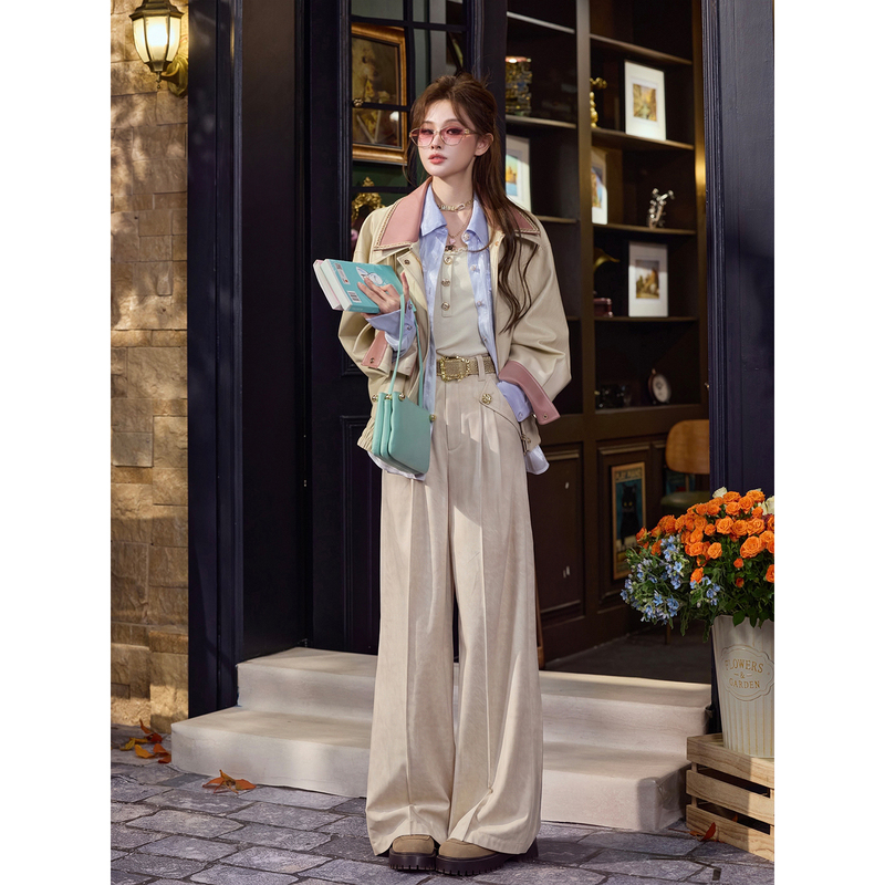 Tuntun Autumn/Winter [Relaxed and Comfortable] Soft and Velvety Pleated Design Loose Casual Wide-Leg Pants