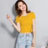 Короткая футболка с коротким рукавом, универсальный ростомер для пупка, круглый воротник, облегающий крой, высокая талия, в западном стиле, в корейском стиле, в обтяжку