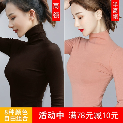 Демисезонный бархатный черный лонгслив, высокий воротник, с рукавом, увеличенная толщина, в западном стиле