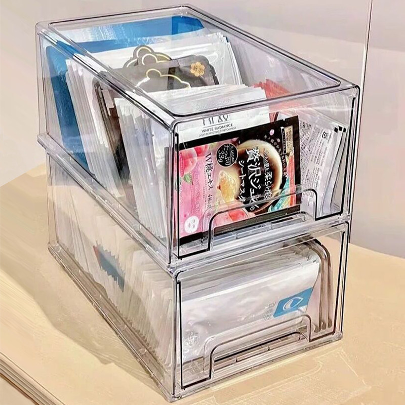日本面膜口红收纳盒化妆品化妆刷置物架抽屉式护肤品收纳透明防尘