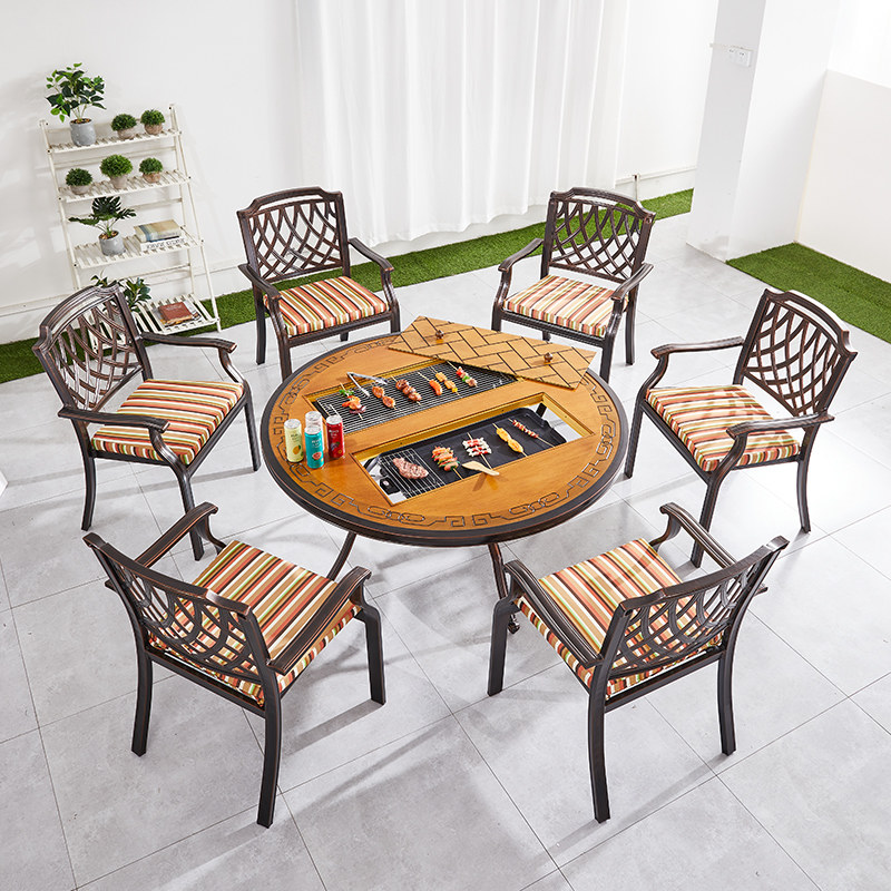 Courtyard Terrace Terrace Cast Aluminum Barbecue Table Double With Table And Chairs Home Commercial Outdoor Carbon Toasted Barbecue Multifunction Barbecue Grill