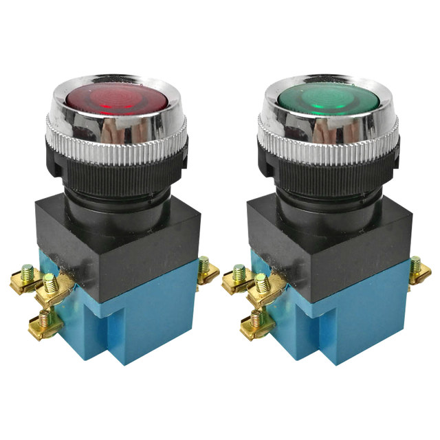 LA19-11 Green Red Opening 25MM Start Stop Self-Reset Switch Button Yellow 1 Normally Open and Normally Closed