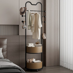Movable Coat Rack, Floor-Standing, Space-Saving, Multifunctional with Storage, Clothes Rack for Home Bedroom, 2024 New Model
