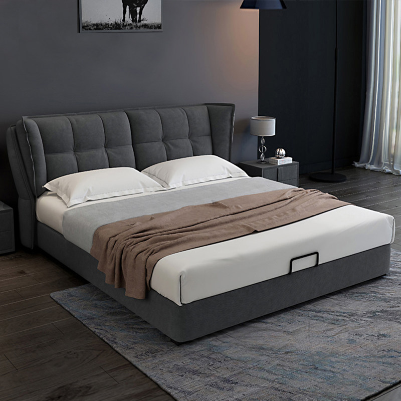 Xinnian Nordic bed Light luxury double bed 1 8 meters master bedroom small apartment Soft bed Removable and washable fabric bed Simple and modern