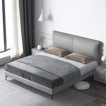 Bed Modern simple small apartment 1 2m Italian light luxury small apartment Simple double Italian minimalist storage leather bed