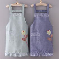 Braces thin section apron womens kitchen Home Cooking waterproof oil-proof pure cotton cover Fashion Wai waistline Working clothes