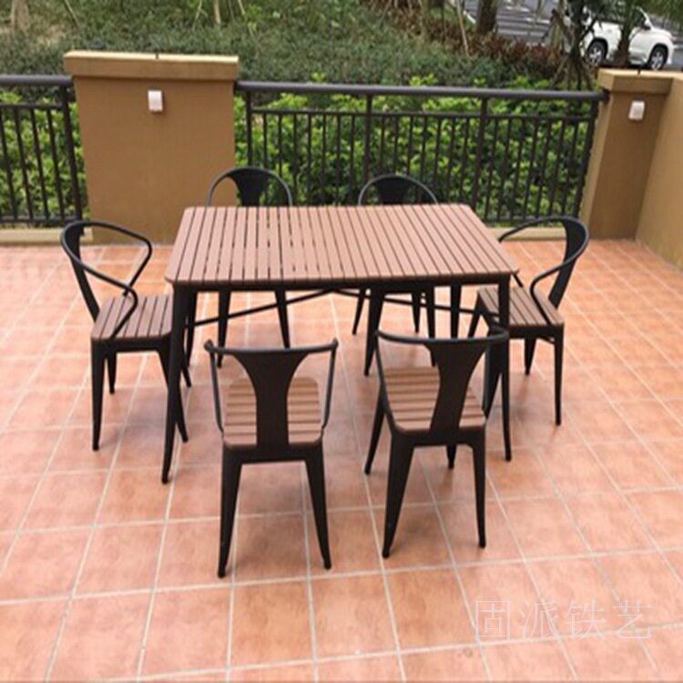 Modern simple outdoor table and chair wrought iron dining table and chair combination coffee shop milk tea outdoor plastic wood table and chair can be