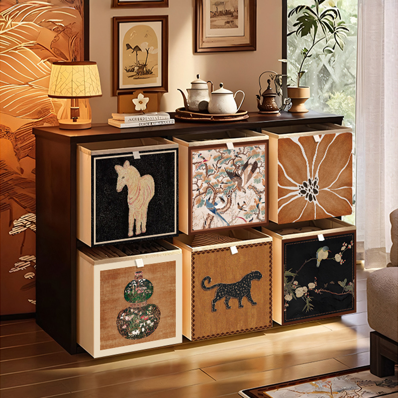 Vintage-Style Clothing Storage Box, Kalek Grid Cabinet Storage Basket, Retro Fabric Home Folding Drawer Organizer Vintage-Style Clothing Storage Box, Kalek Grid Cabinet Storage Basket, Retro Fabric Home Folding Drawer Organizer