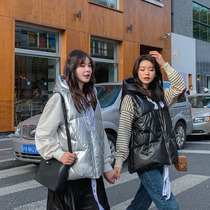 European station bright cotton vest womens winter short new Korean version of hooded horse clip loose casual cotton coat waistcoat