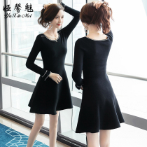 Knitted dress autumn women 2020 new temperament small slim thin long sleeves black skirt womens autumn and winter