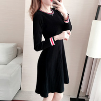 Small sweater dress autumn 2020 new medium-long thickened dress base knitted skirt womens autumn and winter