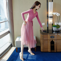 Knitted dress autumn 2019 new temperament small slim slim long sleeve pink skirt womens autumn and winter