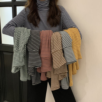 2022 new Korean version with high-necked long-sleeved t-shirts, Western-style striped bottoming shirts, women's spring, autumn and winter tops
