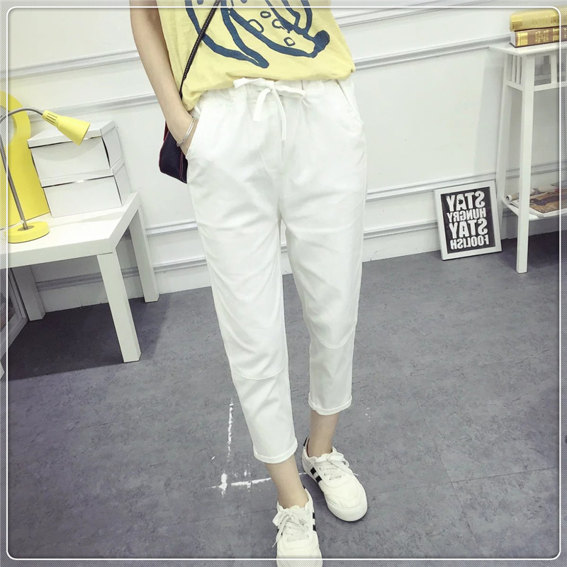 Mùa hè và mùa thu bông và vải lanh quần âu nữ 2018 mới lỏng chân mỏng quần linen nhỏ đàn hồi eo quần harem quần thun dài nữ
