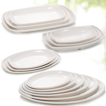 Melamine plate White oval rectangular plastic sausage powder plate plate Hot pot tableware barbecue dish plate Melamine commercial