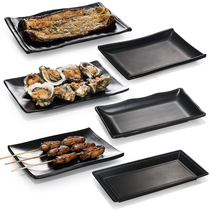 Creative Plate Black Imitation Porcelain Plastic Oblong Commercial Cutlery Dense Amine Fire Pan Shop Dish String of Barbecue Dishes