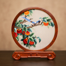 Ancient wind Su embroidery pendulum piece handmade double-sided embroidered desktop swing table Suzhou embroidered US-China style small table screen embroidery business gift