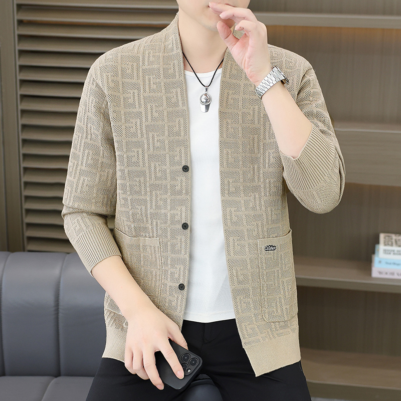 Men's Jacket Spring and Autumn New Jacquard Cardigan Sweater Simple Business Casual High-End Knitwear Jacket Top