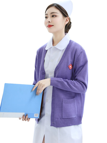 Krankenschwesterpullover Damenpullover Krankenschwesteruniform Strickjacke für medizinisches Personal Samtverdickter Mantel Oberbekleidung Marineblau Krankenhaus