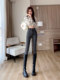 Smoke Gray High-Waisted Skinny Jeans for Women, 2024 Autumn and Winter New Style, Slim Fit, Fleece-Lined, Tight Pencil Pants