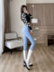 Light-colored high-waisted jeans for women, spring and autumn 2025 new elastic tight-fitting black velvet petite pants