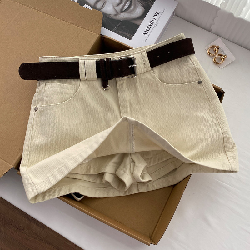 This Year's Popular Apricot-Colored Denim Mini Skirt for Women, 2026 Summer Thin High-Waisted Slimming Anti-Exposure A-Line Skirt