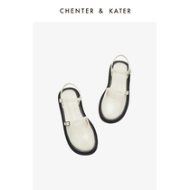 Small CK flat-bottomed square head Mary Jane 2022 New summer lined Fashion sandals low heel white sandals