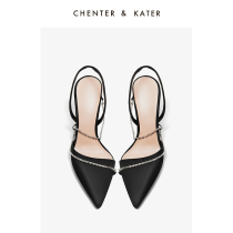 Small CK2022 Summer New Products Fashion Chain Shoes Accessories Shallow Mouth Fine Heel Single Shoes High Heel Green Silk Sandal Sandals Women