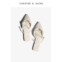 Small CK Baotou Semi-slipper Female Outer wear 2022 Spring Summer New Pink Style Apricots Color Mueller Flat Bottom Shoes Sloth Sandals Sandals