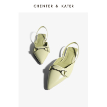 Small CK Horse Rank Buckle White Purple Bottom Pointed Sandals 2022 Spring Summer New Flat Bottom Half Covered Head Slippers Women Wear