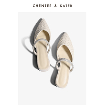 Small CK Baotou Half slipper female outside wearing 2022 Spring summer new water drill Mueller shoes High heel style High heel sandal