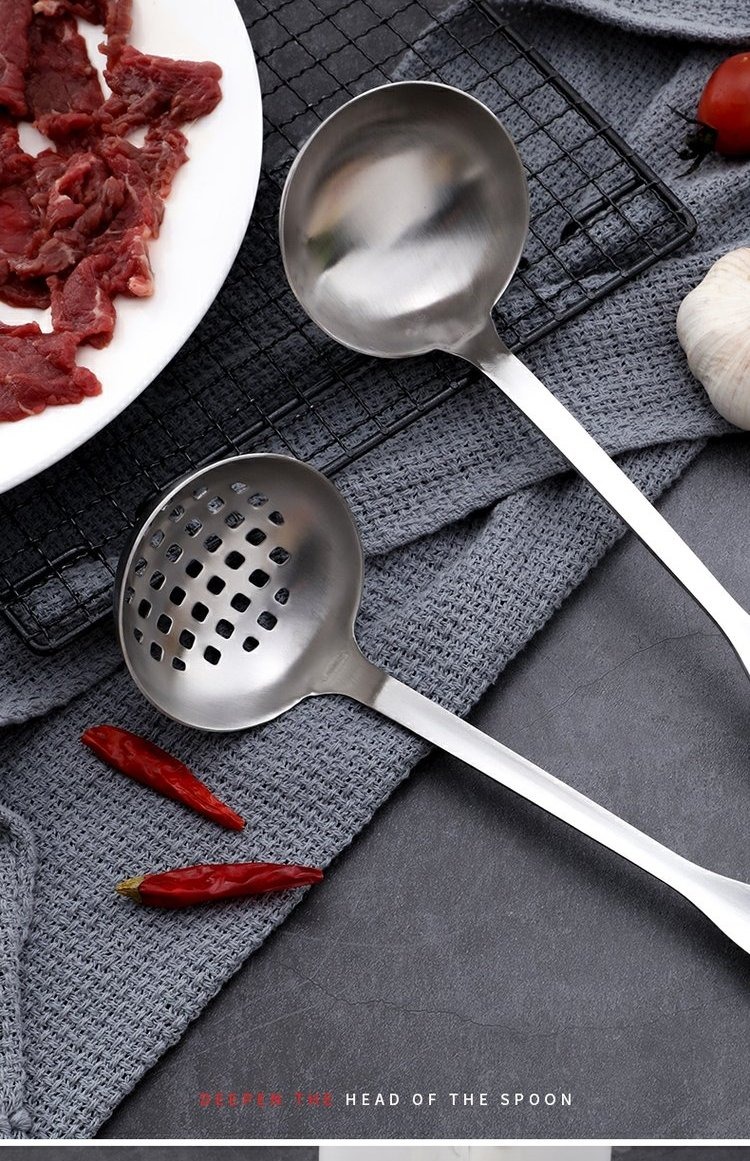 304 lẩu dày nồi inox muỗng súp colander tay cầm dài đặt bếp hộ gia đình cháo thìa vỏ súp nồi hấp
