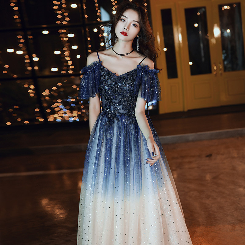 Annual Meeting Evening Gown Dress 2022 New Noble Temperament Sexy Harness Long Version Banquet Foreign Dress Women's High-end Atmosphere