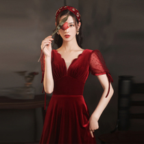 End Zhuang Atmosphere Toast Bridal 2022 New Summer Red Velvet Long Style Wedding Night Gown Skirt Dresses