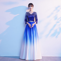 Big choir performance costume long Solo Command uniform 2021 New banquet temperament host gradient dress female