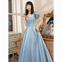 Blue French style evening dress Skirt Woman Summer Host Banquet Gas Light Extravagant ADVANCED TEXTURE BIRTHDAY PARTY