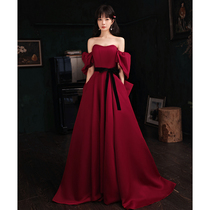 Wine Red Color Toast Superior summer 2022 New temperament Lined Shoulders Answer to Brides Wedding Gown dress