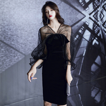 Socialite evening dress 2021 New banquet noble temperament sexy velvet short party Annual meeting small dress dress dress women