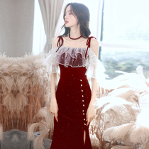 Toast to the bride 2022 new summer red velvet advanced sensation Little Subfish tail wedding gown woman