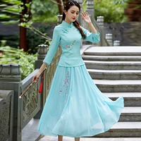 Ципао, этнический ретро комплект, легкое платье, юбка, 2020, этнический стиль