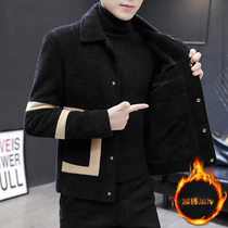 Autumn and winter wool coat mens short Korean version handsome thickened jacket Golden mink velvet casual small windbreaker winter clothes