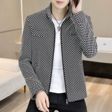 Демисезонная куртка, шахматы, шерстяной плащ, в корейском стиле