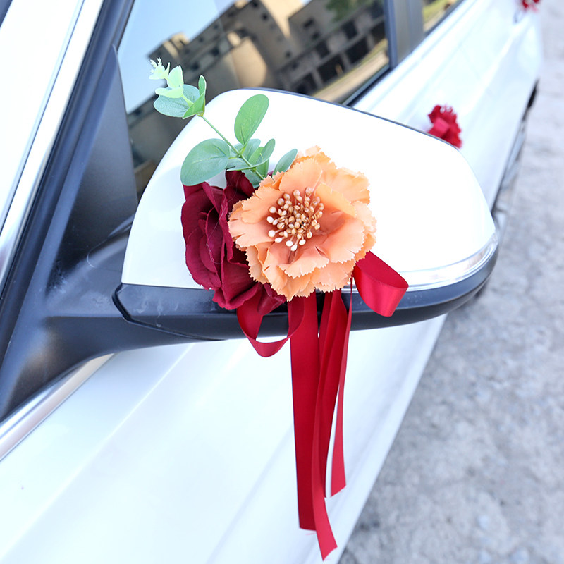 Red Retro Doors Flower Rear Mirror Wedding wedding Lilly decorated with wedding Supplies Placement Team Rflower suit suction cup